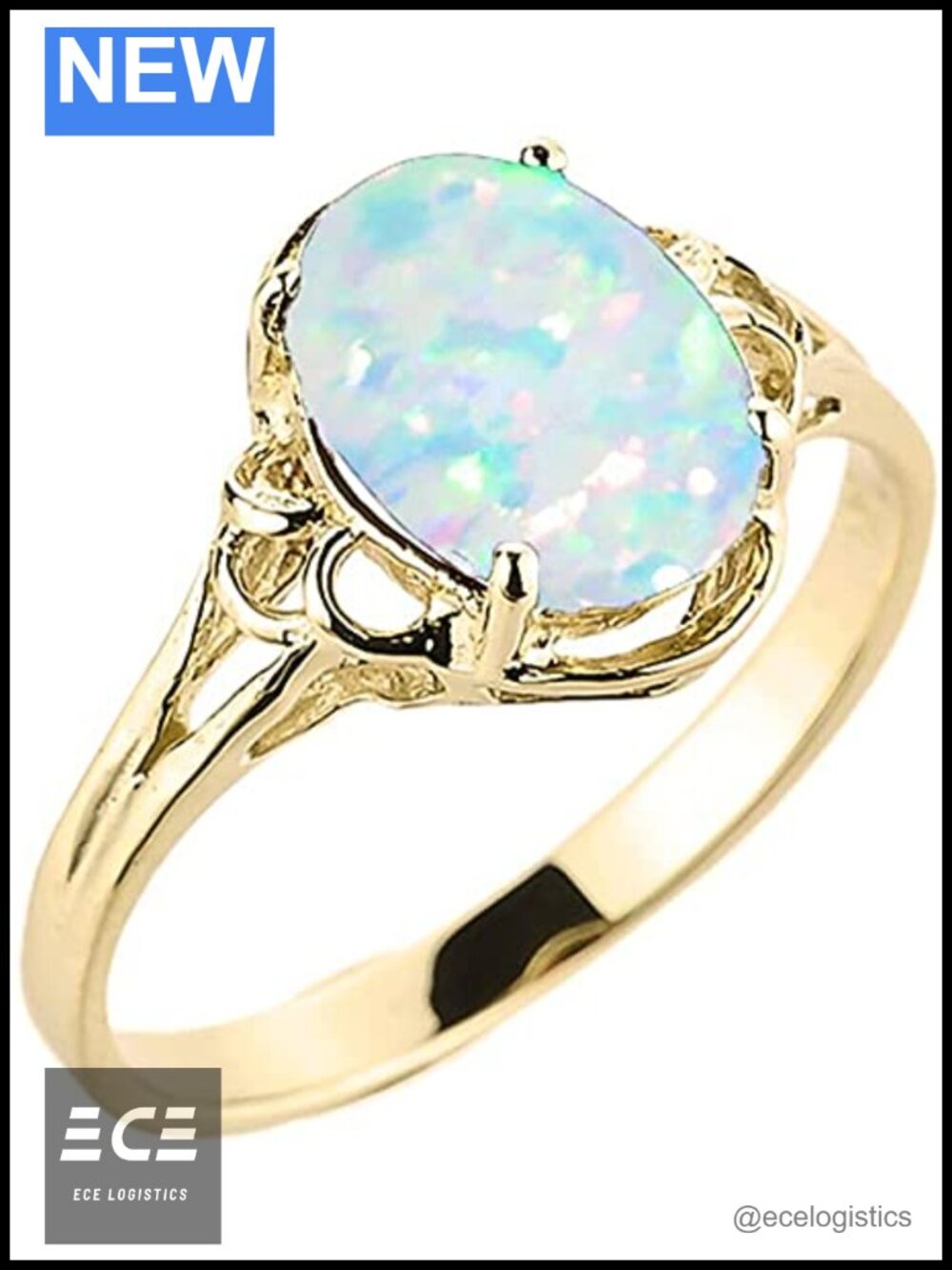 10K Yellow Gold Oval Opal Birthstone Solitaire Ring Size 5.5 Prong Set